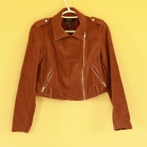 Forever 21 brown corduroy juniors zippered blouson jacket size small